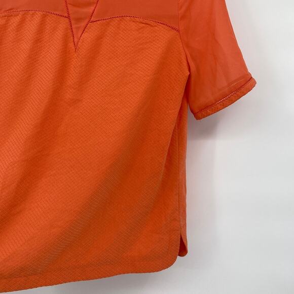 Promod Round Mesh Neck Short Sleeve Blouse Orange Women's Size 6 - Picture 2 of 9